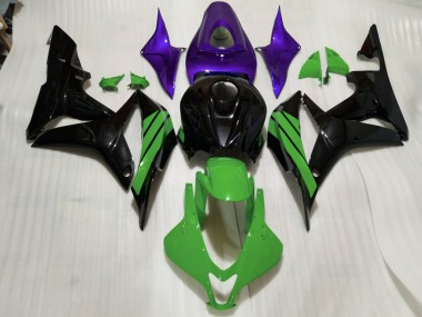 Outlet 2007-2008 Honda CBR600RR Motorcycle Fairings - Gloss Black & Green and Purple Accents
