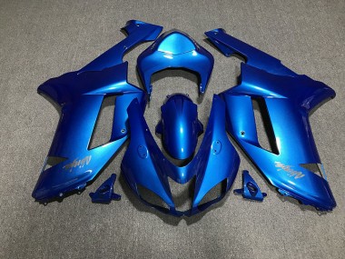 Outlet 2007-2008 Kawasaki ZX6R Motorcycle Fairings - Gloss Blue & Chrome Logos