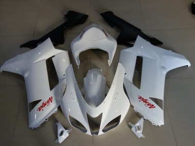 Outlet 2007-2008 Kawasaki ZX6R Motorcycle Fairings - Gloss White & Red Logos