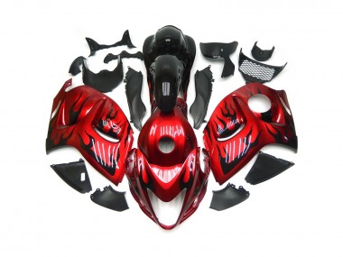Outlet 2008-2019 Suzuki GSXR 1300 Motorcycle Fairings - Vibrant Red with Black Flames