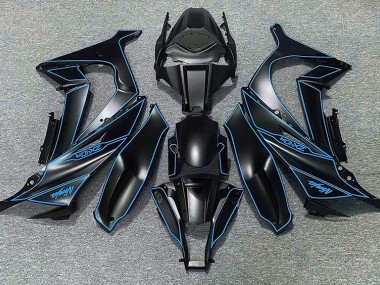 Outlet 2011-2015 Kawasaki ZX10R Motorcycle Fairings - Matte Black & Blue Lining