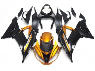 Outlet 2013-2018 Kawasaki ZX6R Motorcycle Fairings - Matte Black and Gold